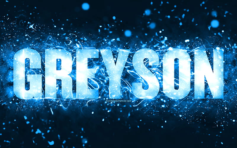 Happy Birtay Greyson blue neon lights, Greyson name, creative, Greyson Happy Birtay, Greyson Birtay, popular american male names, with Greyson name, Greyson, HD wallpaper