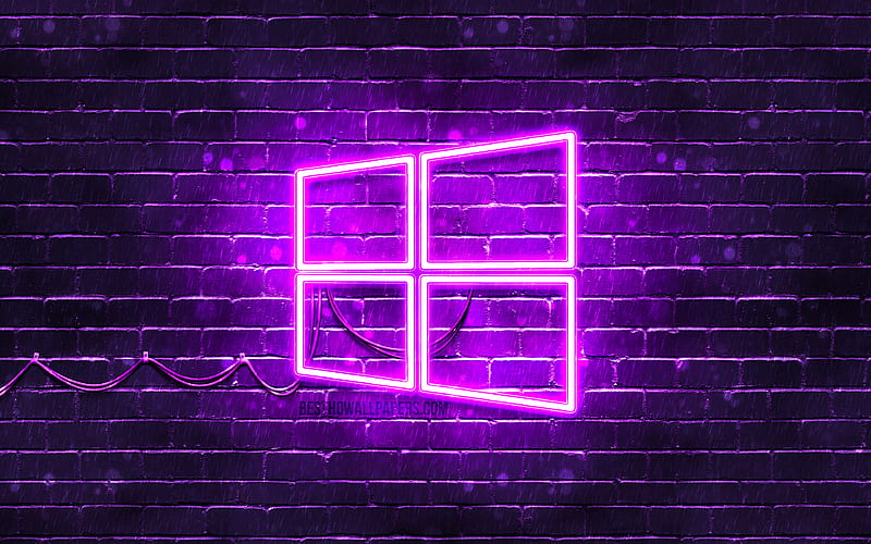 Windows 10 violet logo violet brickwall, Windows 10 logo, brands, Windows 10 neon logo, Windows 10, HD wallpaper
