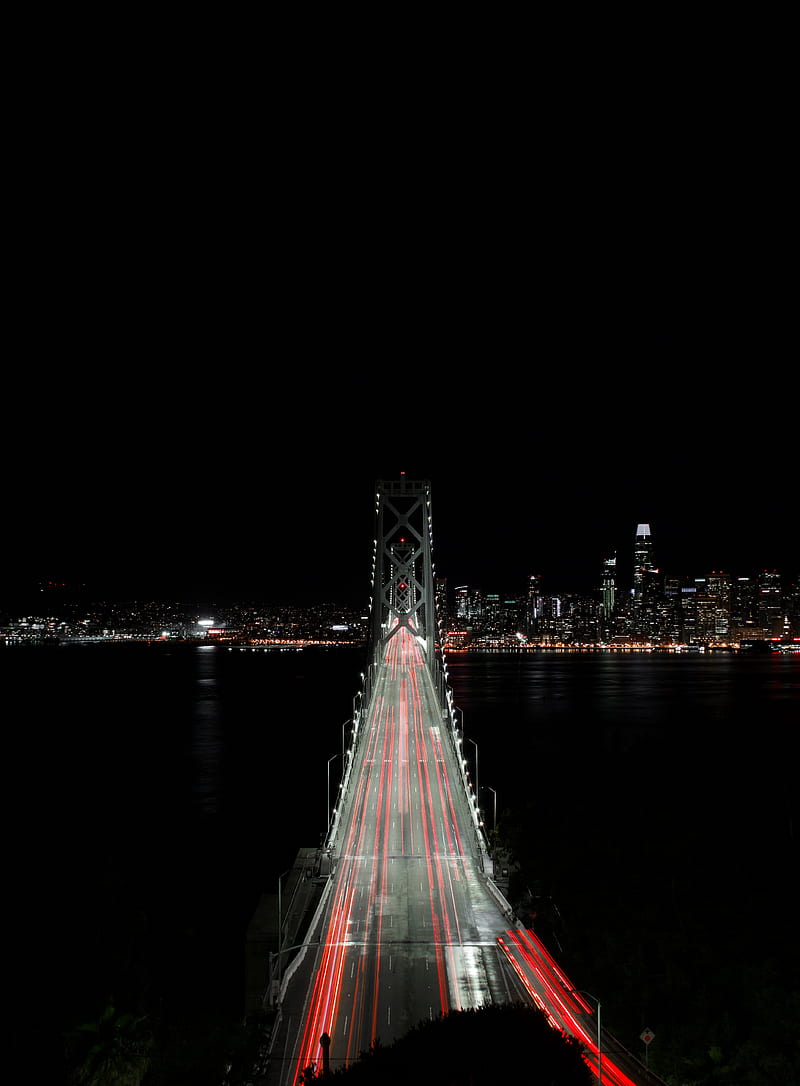bridge, night, city, lights, dark, HD phone wallpaper