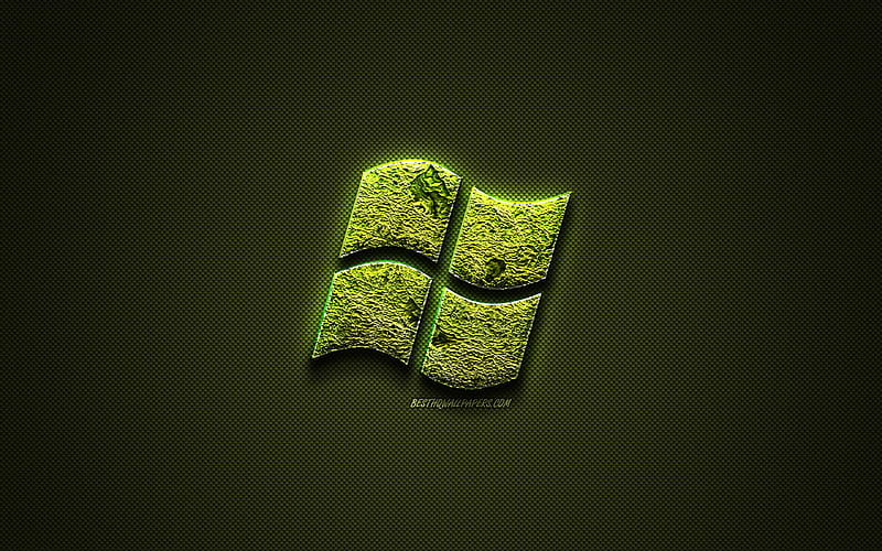 Windows logo, green creative logo, floral art logo, Windows emblem, green carbon fiber texture, Windows, creative art, HD wallpaper