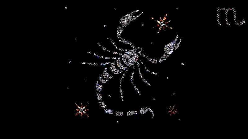Zodiac ~ Scorpio, scorpio, fantasy, black, zodiac, precious stones, HD wallpaper