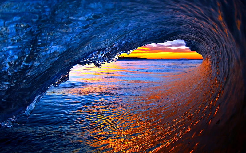 WAVE CURL, sparkle, ocean, beauty, sunset, wave, HD wallpaper