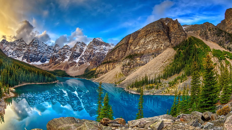 Landscape with mountain and lake, hills, view, bonito, sky, lake ...