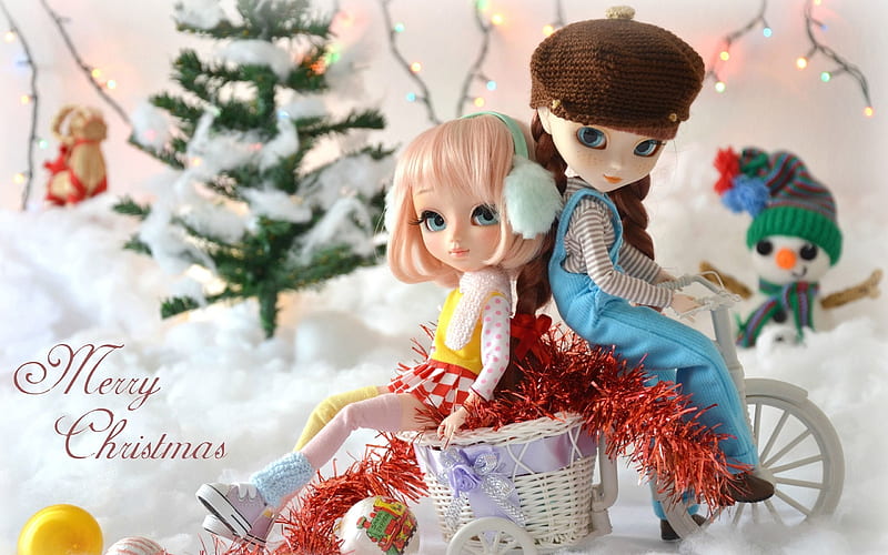 doll, tree, garland, christmas, HD wallpaper