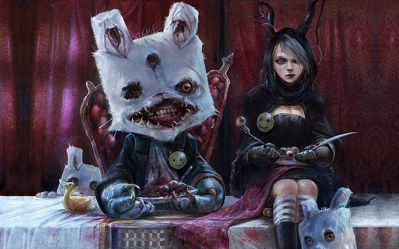 Creepy Alice In Wonderland, goth, black, fantasy, girl, HD wallpaper