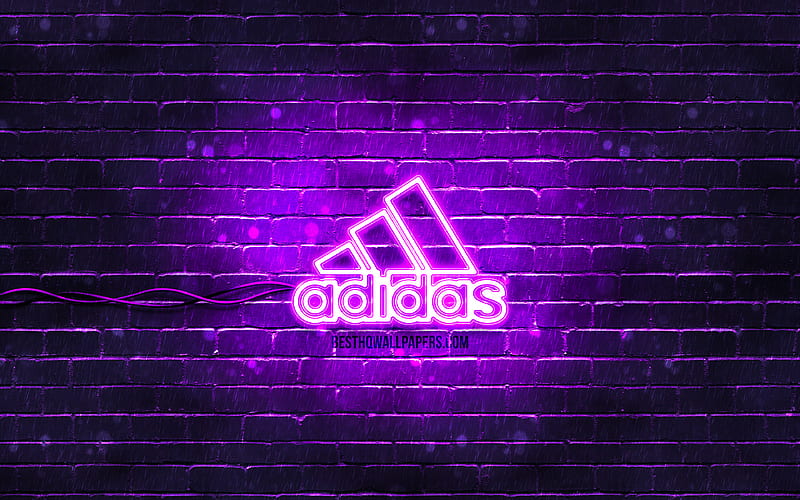 Adidas violet logo violet brickwall, Adidas logo, brands, Adidas neon logo, Adidas, HD wallpaper