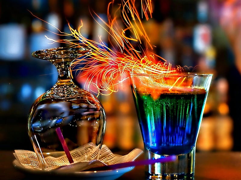 PARTY WITH FIRE, cocktail, drinks, bar, glasses, bonito, fire, cool, party, hot, HD wallpaper