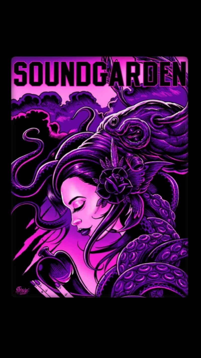 Soundgarden Octopus, chris cornell, kim thayil, matt cameron, pink, purple, rock, rock band, woman, HD phone wallpaper