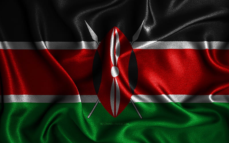 Kenyan flag silk wavy flags, African countries, national symbols, Flag of Kenya, fabric flags, Kenya flag, 3D art, Kenya, Africa, Kenya 3D flag, HD wallpaper