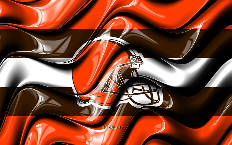 Cleveland Browns flag orange and brown 3D waves, NFL, american football team, Cleveland Browns logo, american football, Cleveland Browns, HD wallpaper