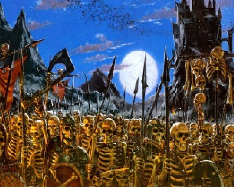 Army Of The Dead, Castle, Undead, Bats, Skeletons, Fantasy, HD wallpaper