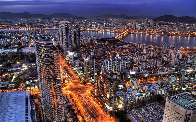 Seoul night, skyscrapers, South Korea, modern buildings, HD wallpaper