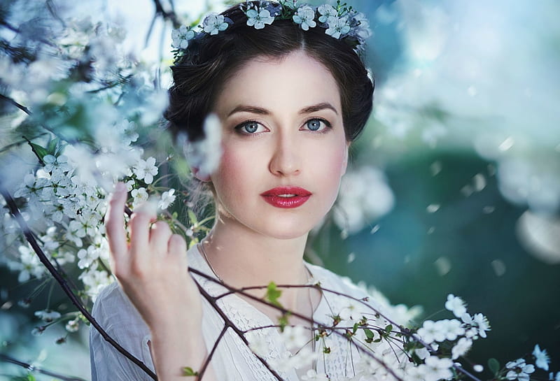 Beauty Model Spring Woman Blossom Girl Green Flower Portrait White Hd Wallpaper Peakpx 7964