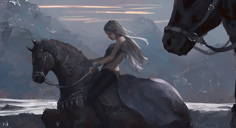 Long Hair Girl On Horse By Wlop, fantasy-girls, artist, artwork, digital-art, artstation, HD wallpaper