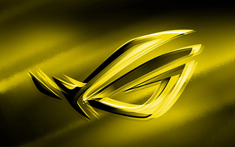 RoG yellow logo, yellow blurred background, Republic of Gamers, RoG 3D logo, ASUS, creative, RoG, HD wallpaper