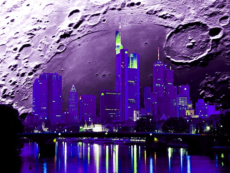 Moon city, new york, moon, abstract, night, HD wallpaper