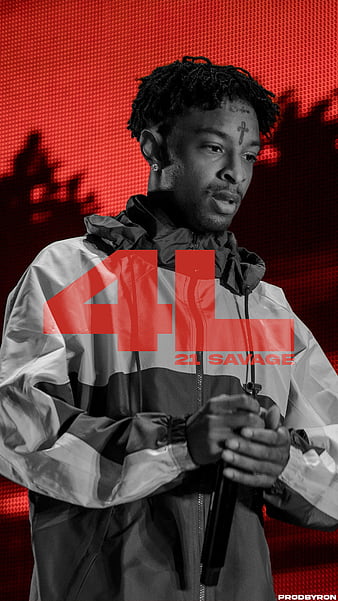21 Savage Is Sitting On Steps Between Blue Leaves Wall Wearing Red Dress  And Cap 21 Savage, HD wallpaper