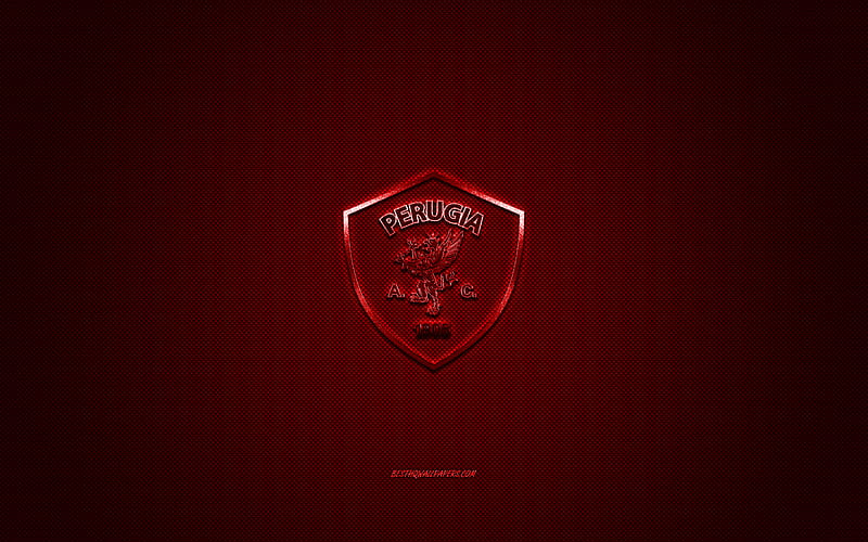 AC Perugia Calcio, Italian football club, Serie B, red logo, red carbon fiber background, football, Perugia, Italy, Perugia Calcio logo, HD wallpaper