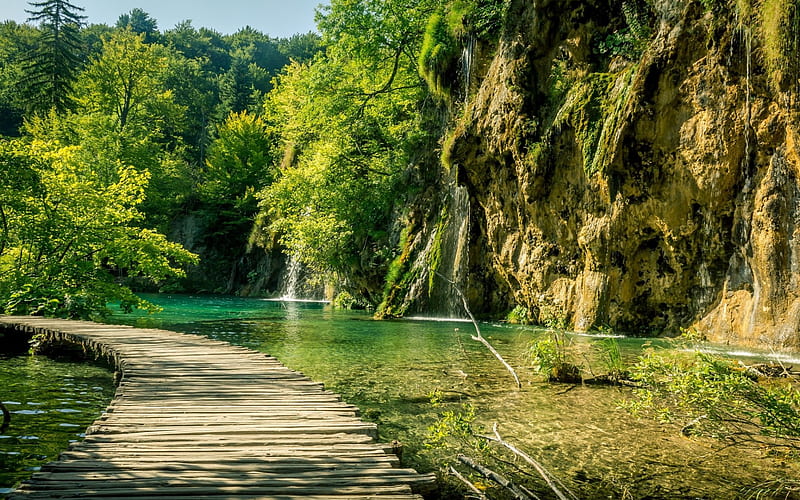 Plitvice lakes, mountains, lake, Croatia, autumn, HD wallpaper