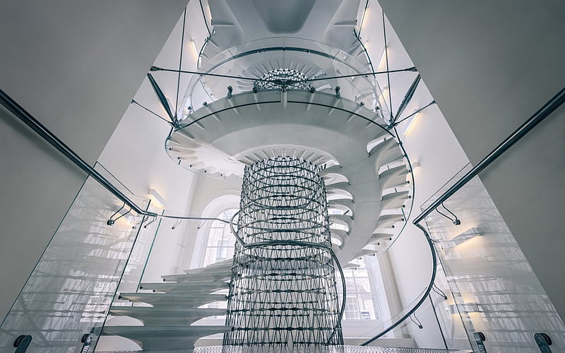 Spiral staircase, Somerset House, white staircase, London, England, Classicism, Museum, HD wallpaper