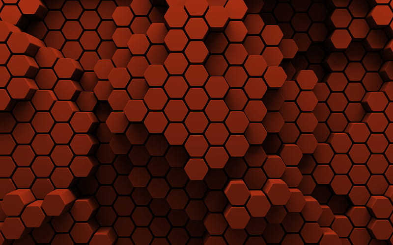 brown hexagons 3D art, creative, honeycomb, hexagons patterns, brown hexagons background, hexagons textures, brown backgrounds, hexagons texture, HD wallpaper