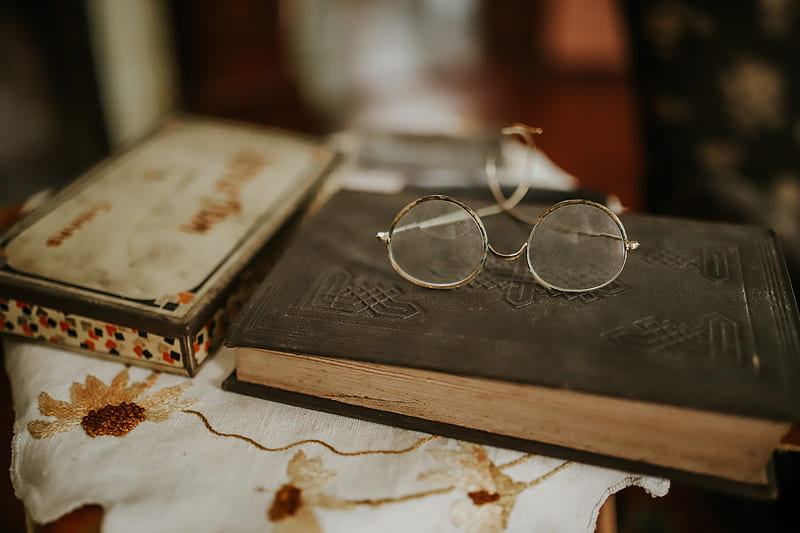 glasses, book, vintage, HD wallpaper