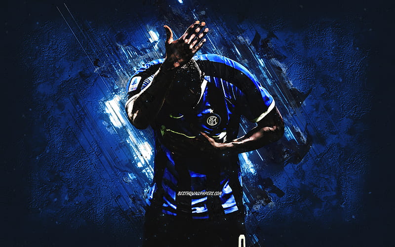 Romelu Lukaku, portrait, Inter Milan, Belgian soccer player, FC Internazionale, blue creative background, football, Serie A, Italy, Lukaku Internazionale, HD wallpaper