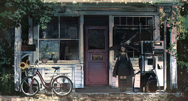 Anime, Original, Bike, Girl, HD wallpaper