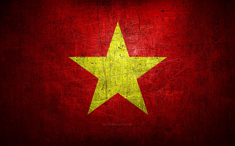 Vietnamese metal flag, grunge art, asian countries, Day of Vietnam, national symbols, Vietnam flag, metal flags, Flag of Vietnam, Asia, Vietnamese flag, Vietnam, HD wallpaper