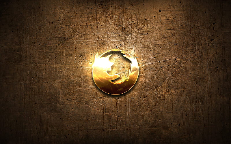 Mozilla golden logo, artwork, brown metal background, creative, Mozilla logo, brands, Mozilla, HD wallpaper