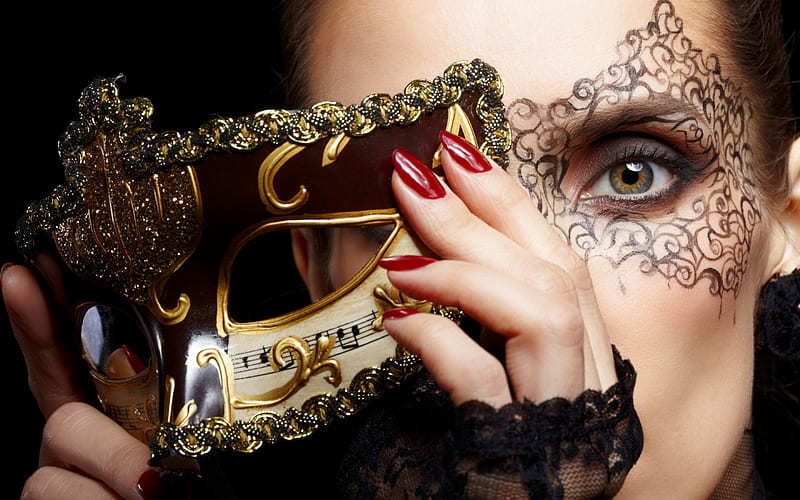 Under the mask ***, female, model, people, mask, nails, HD wallpaper