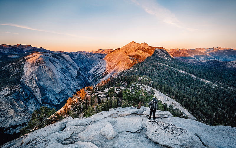 Yosemite National Park, sunset, mountains, Yosemite, Sierra Nevada, USA, America, HD wallpaper