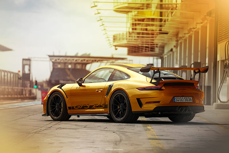 Porsche 911GT3RS Gold Rear, porsche-911-gt3-r, porsche-911, porsche, carros, 2018-cars, behance, HD wallpaper