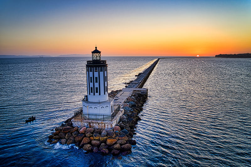 lighthouse, sea, building, HD wallpaper