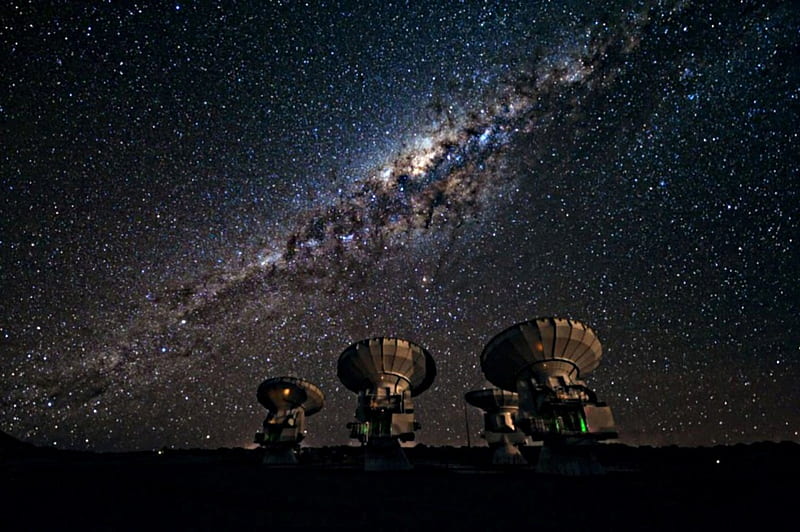Milky Way above ALMA-telescopes, interferometry ESO, array, combined, HD wallpaper