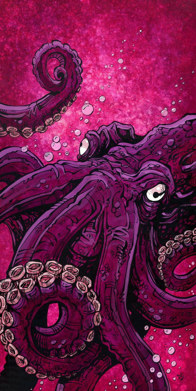 Octupus, animal, art, invertebrate, ocean, pink, sea, HD phone wallpaper