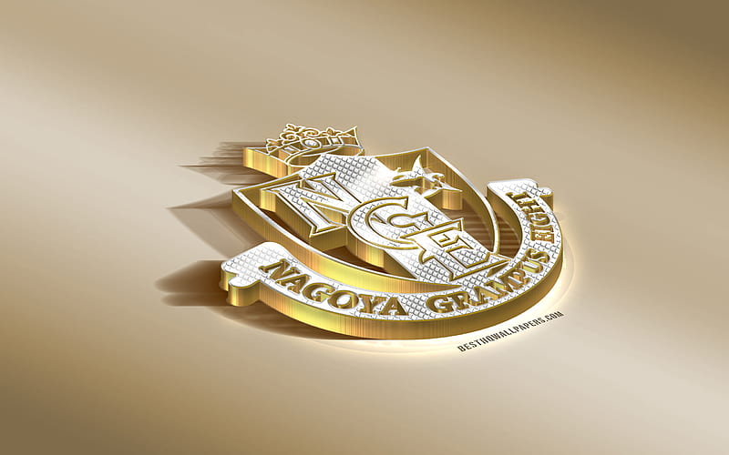 Nagoya Grampus, Japanese football club, golden silver logo, Nagoya, japan, J1 League, 3d golden emblem, creative 3d art, football, HD wallpaper
