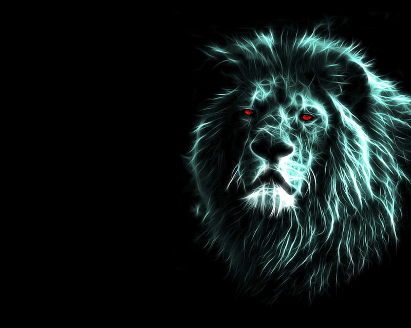 Green Lion fractal, animals, big cats, lions, HD wallpaper