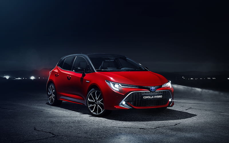 Toyota Corolla, Hybrid, 2018, red hatchback, exterior, new red Corolla, japanese cars, Toyota, HD wallpaper
