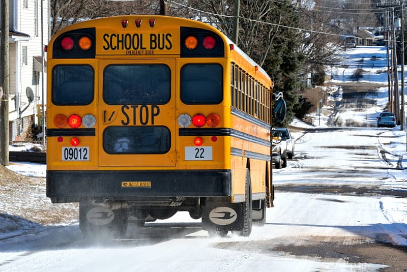 Snowy School Day, school, bus ride, winter day, school bus, bus, HD wallpaper