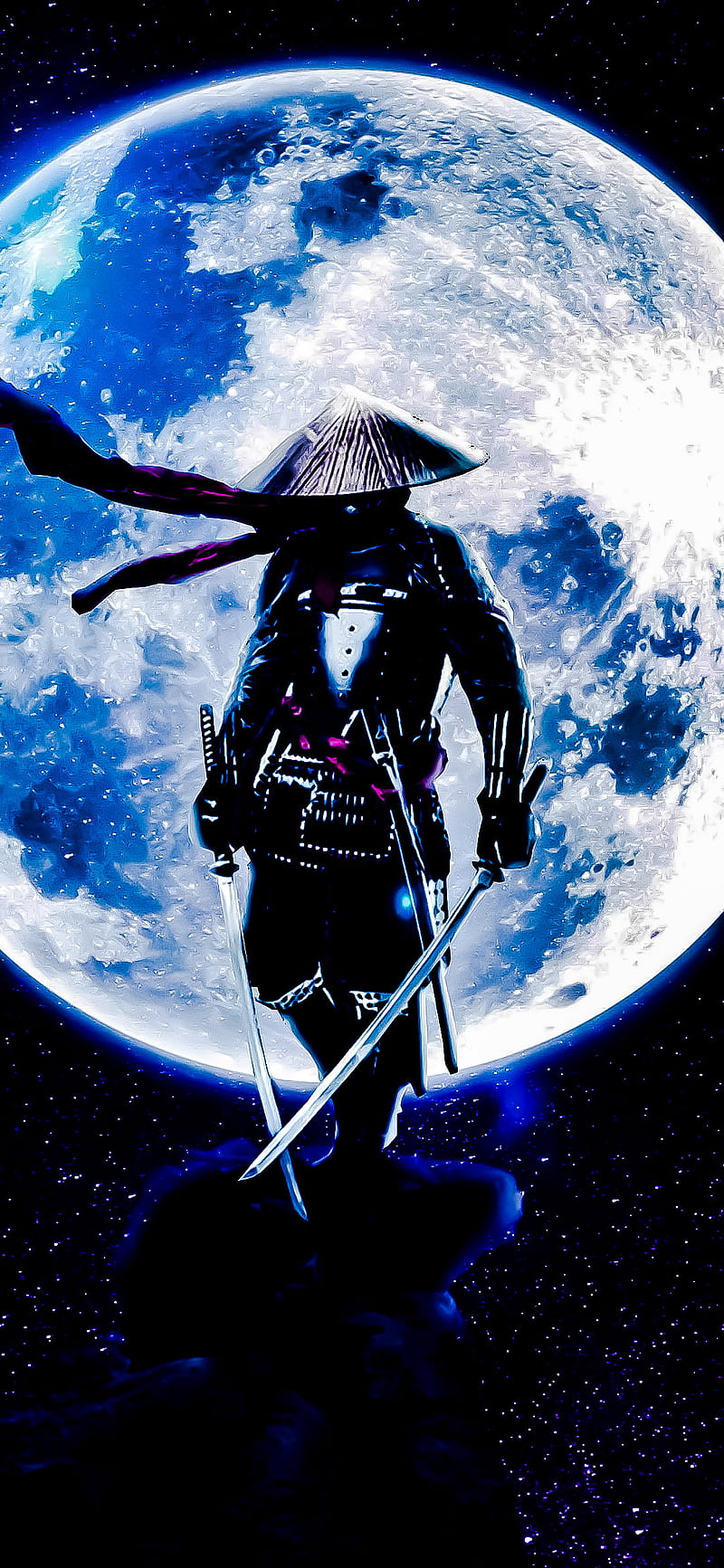 The Samurai , black, dark, hood, mask, moon, ninja, samurai, warrior, HD phone wallpaper