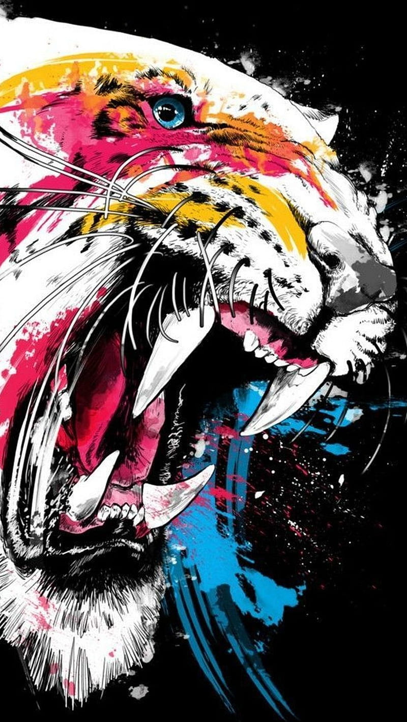 Angry Tiger, angry, art, color, tiger, HD phone wallpaper