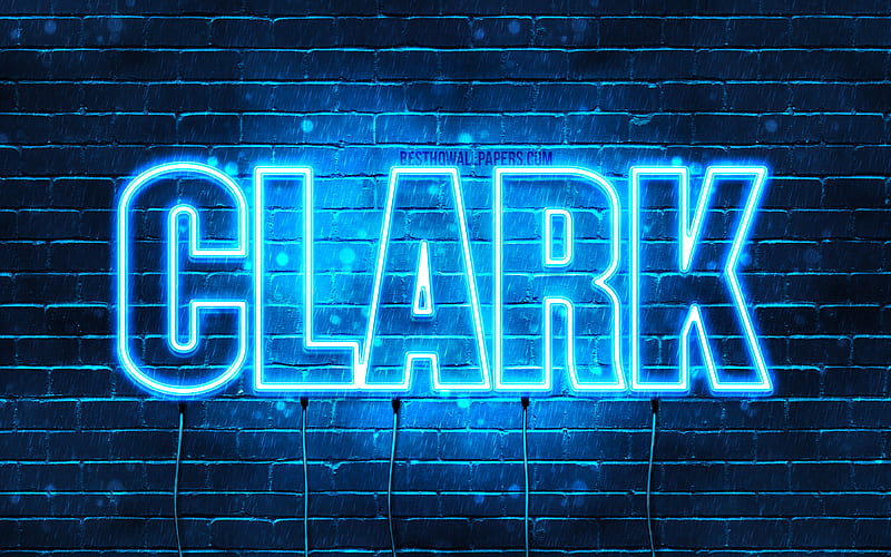Clark with names, horizontal text, Clark name, blue neon lights, with Clark name, HD wallpaper