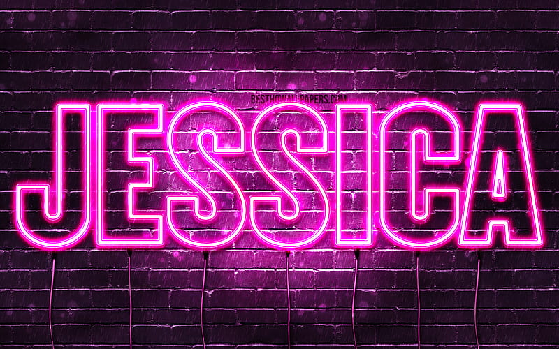 Jessica with names, female names, Jessica name, purple neon lights, horizontal text, with Jessica name, HD wallpaper