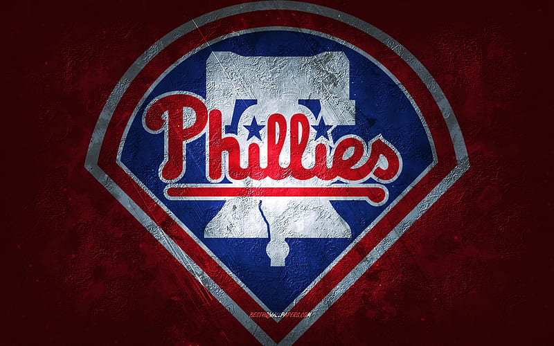 Philadelphia Phillies, American baseball team, red stone background, Philadelphia Phillies logo, grunge art, MLB, baseball, USA, Philadelphia Phillies emblem, HD wallpaper