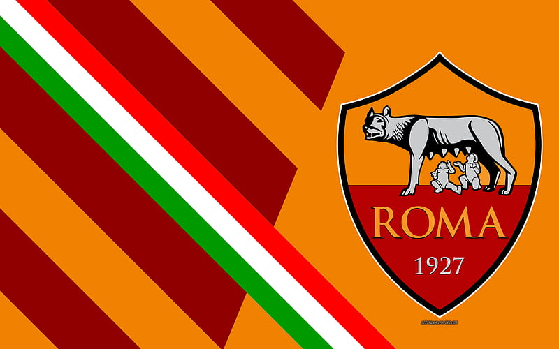 AS Roma Italian football club, logo, abstraction, orange background, emblem, Serie A, Italy, Rome, Flag of Italy, football, HD wallpaper