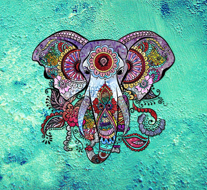 Elephant, bohemian, boho, colorful, colors, glitter, india, indian, mandala, medusa, HD wallpaper