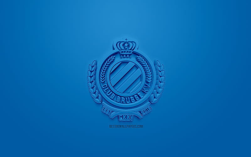 Club Brugge KV, creative 3D logo, blue background, 3d emblem, Belgian football club, Jupiler Pro League, Brugge, Belgium, Belgian First Division A, 3d art, football, stylish 3d logo, HD wallpaper