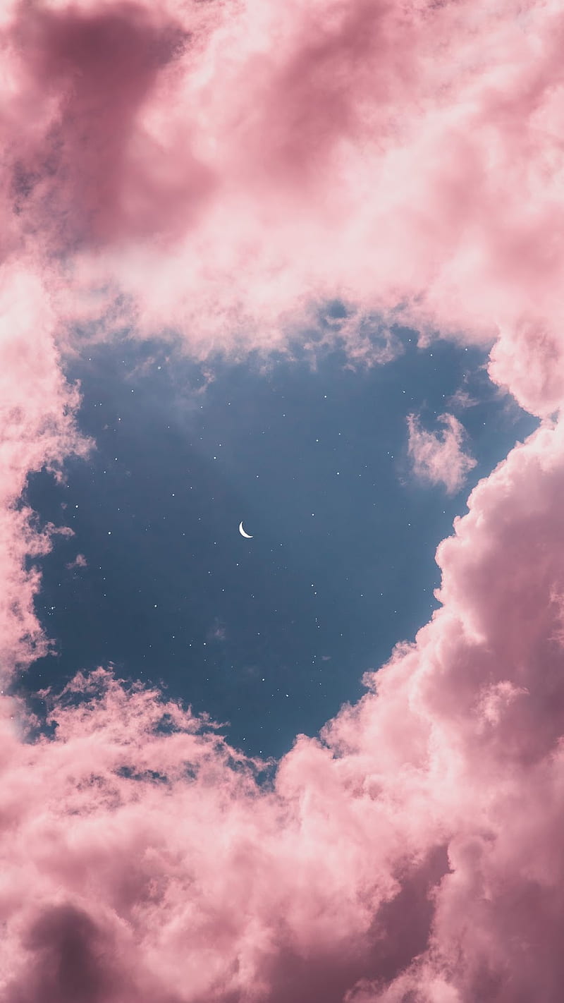 Take me higher, crescent, moon, pink, clouds, sky, night, HD phone wallpaper