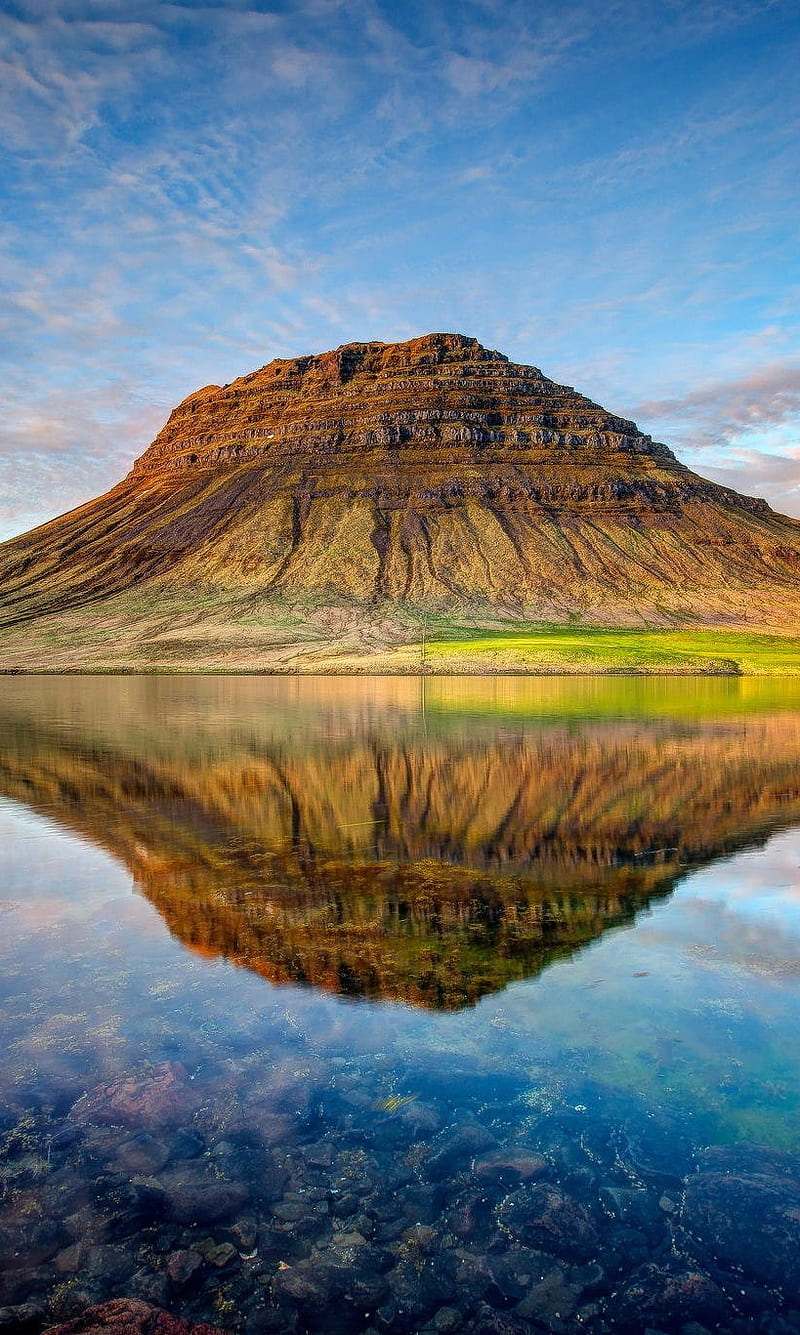 Kirkjufell mountain, iceland, lake, landscape, water, HD phone wallpaper